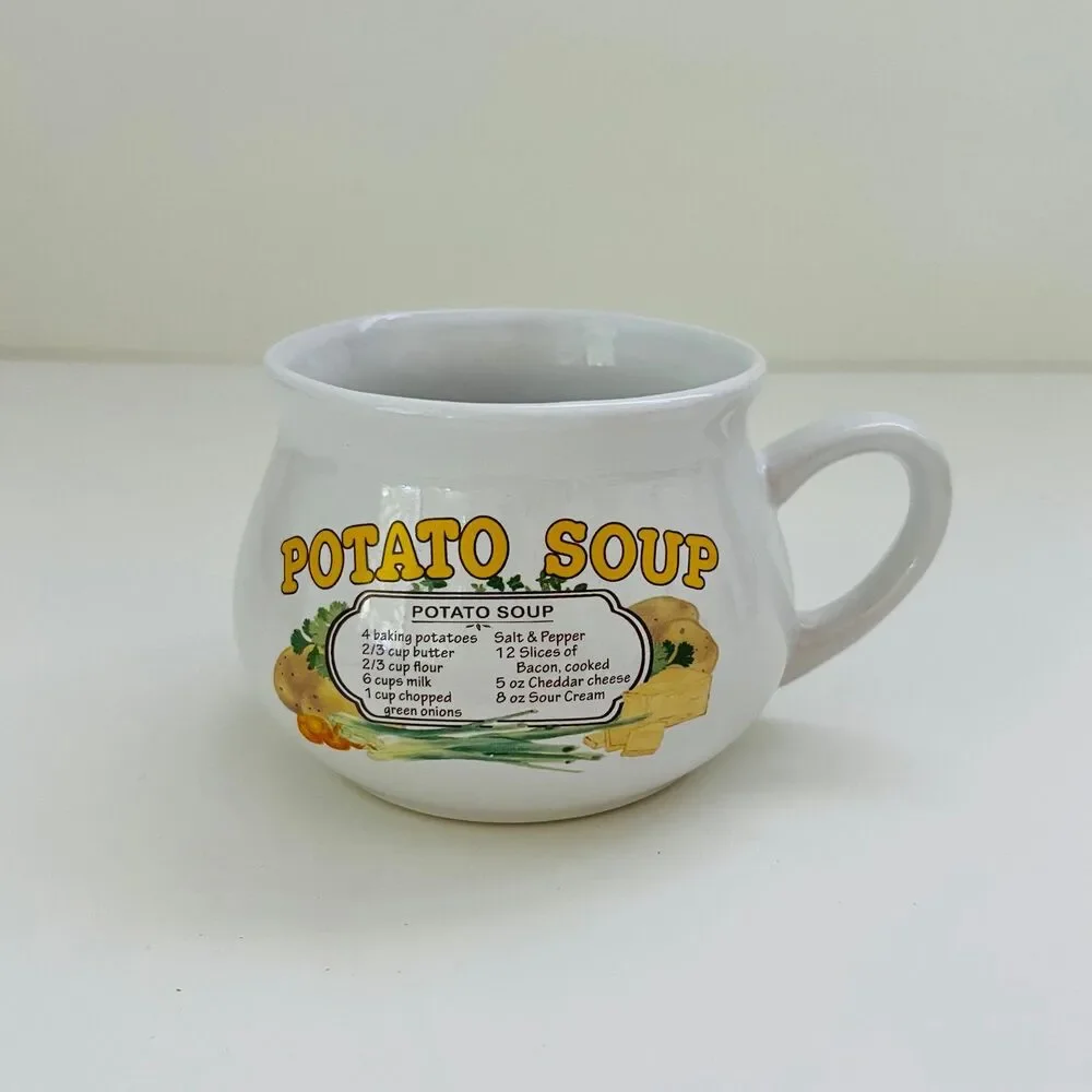 DAT'L DO-IT White Ceramic Retro Potato Soup Recipe Graphic Mug Bowl